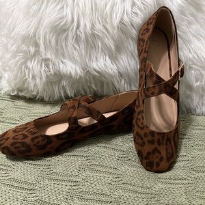 NEW C. Est. 1949 Leopard Print Cross-Strap Ballet Flats - Brown, Size 9